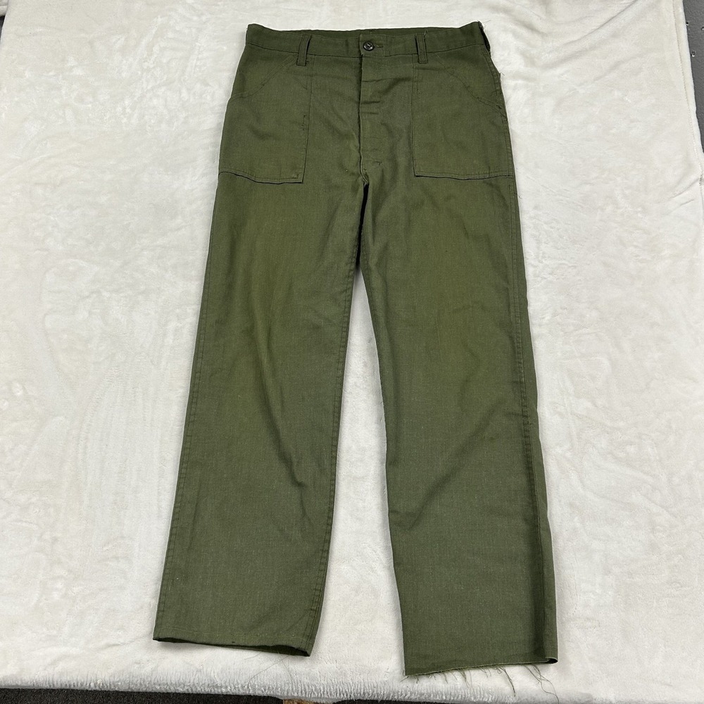 Unbranded Fatigue Pants Mens 34 Green OG-107 Utility Vintage Raw Hem